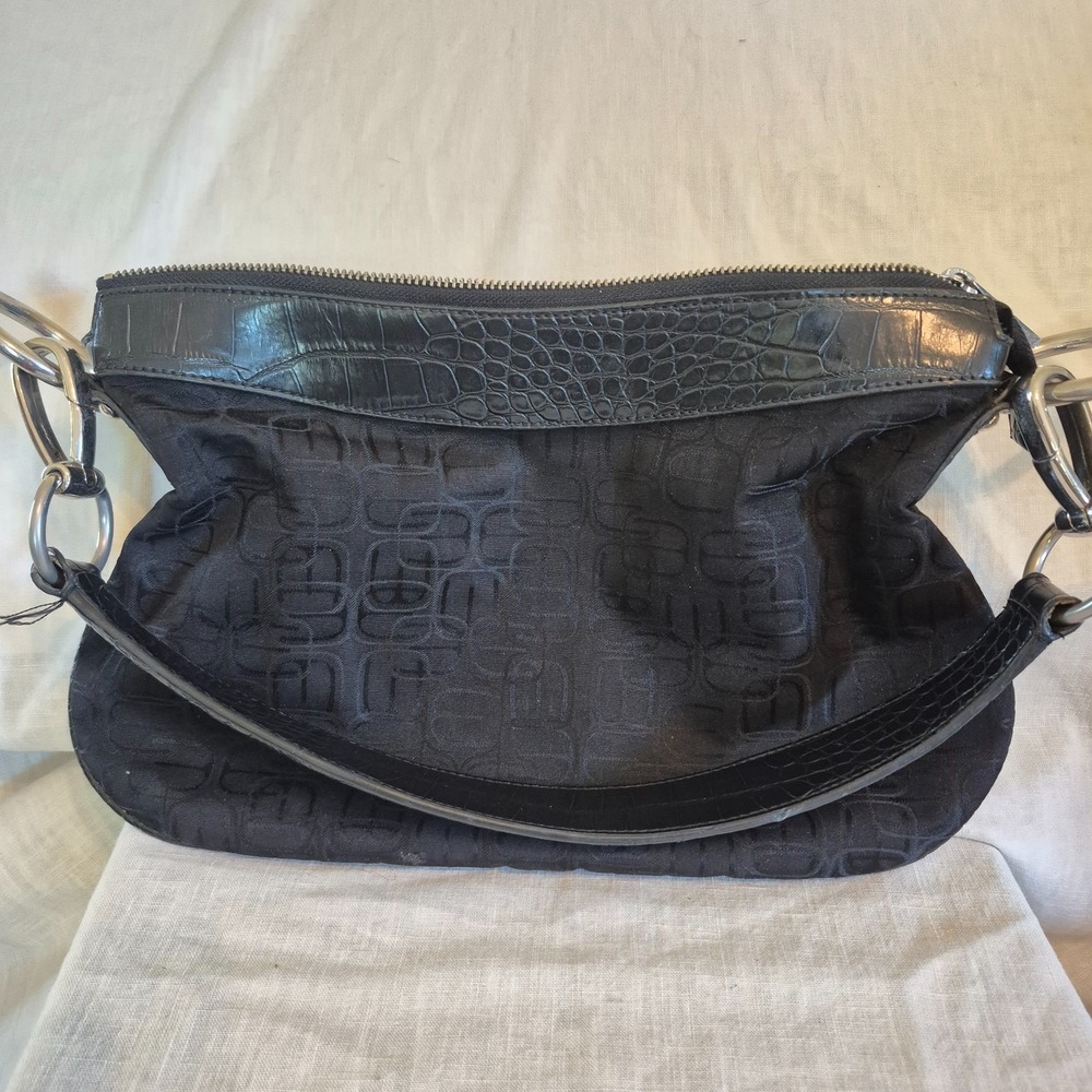 VTG Express Y2K Monogram Baguette Shoulder Bag Black Croc Trim Silver O-Ring